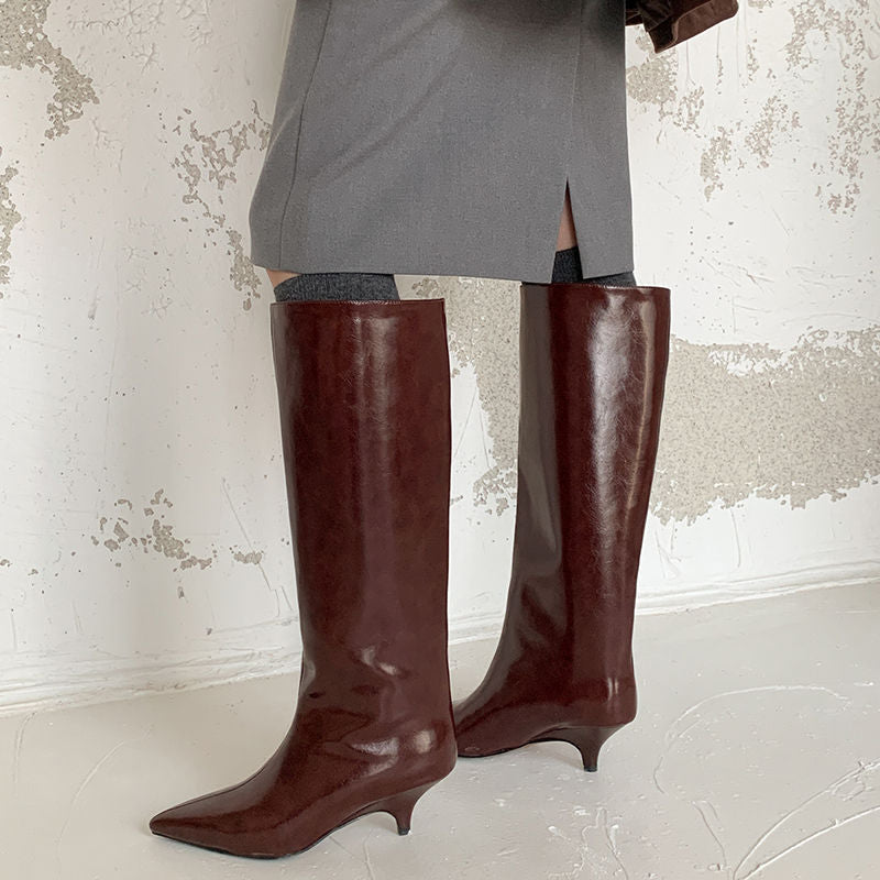 Karin Luna In Stock In Stock    Stunning Elegant Style Kitten Heel Straight Long Boots