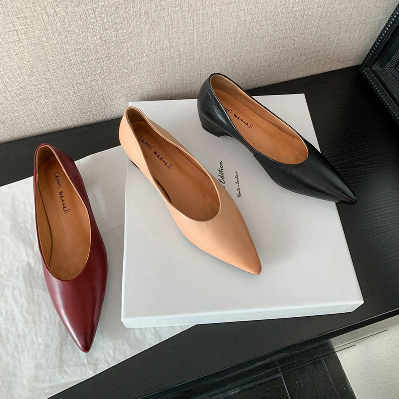 Karin Luna Full Layer Inside and Out~Basic Versatile Retro French Pointed Toe Irregular Heel Single Shoes