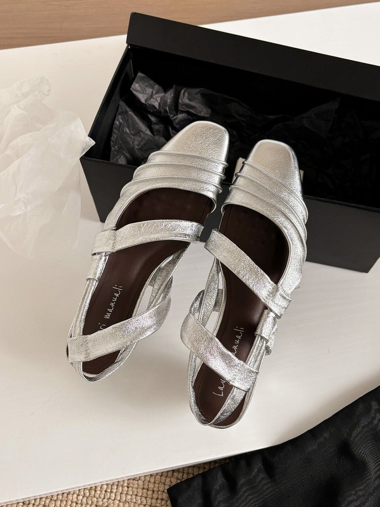 Karin Luna In Stock In Stock Minimalist Soft Upper Small Square Toe Chunky Heel Sandals