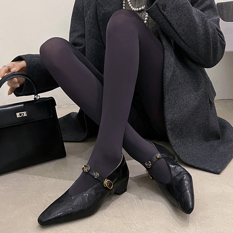 Karin Luna In Stock Spot Goods    Retro Classic Metal Camellia Irregular Heel Single Shoes
