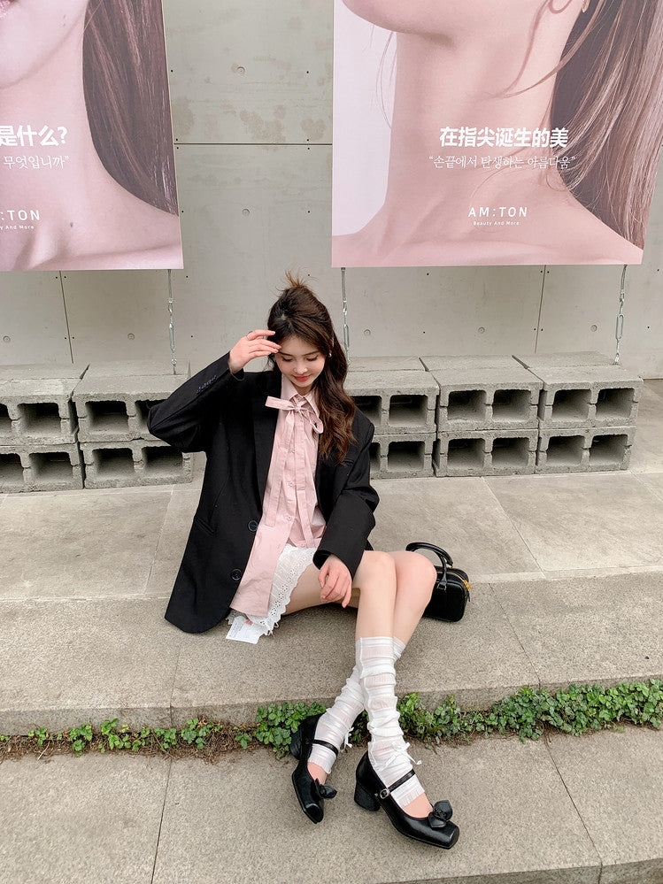Karin Luna In Stock Spot Goods  Vintage Three-Dimensional Camellia Square-Toed Mary Jane Shoes
