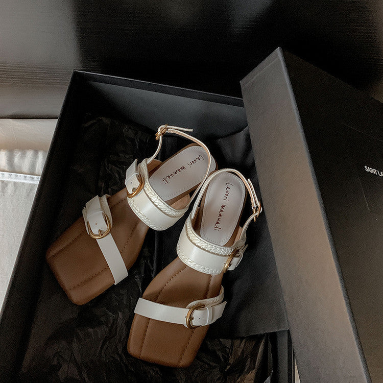 Karin Luna In Stock Spot Goods Vacation style Sofa Cushion Square Toe Irregular Heel Open-Toe Sandals