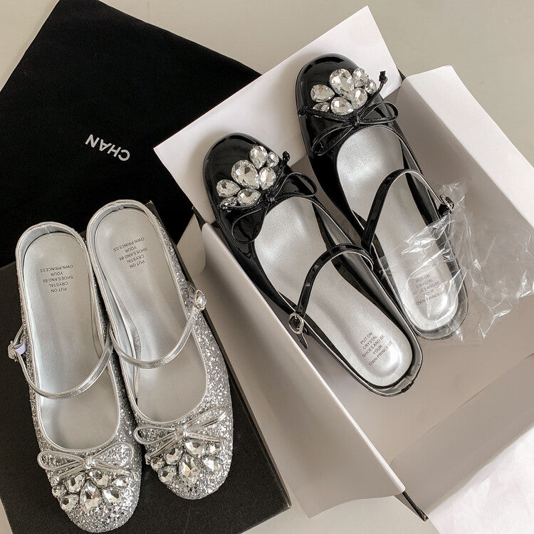 Karin Luna In Stock In Stock  Rhinestone One-Strap Round-Toe Slip-On Height-Increasing Soft Slippers