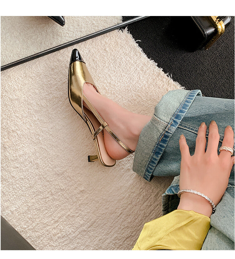 Karin Luna In Stock 24New Year's stock is now available Color Block Pointed Toe Full Leather Sandals