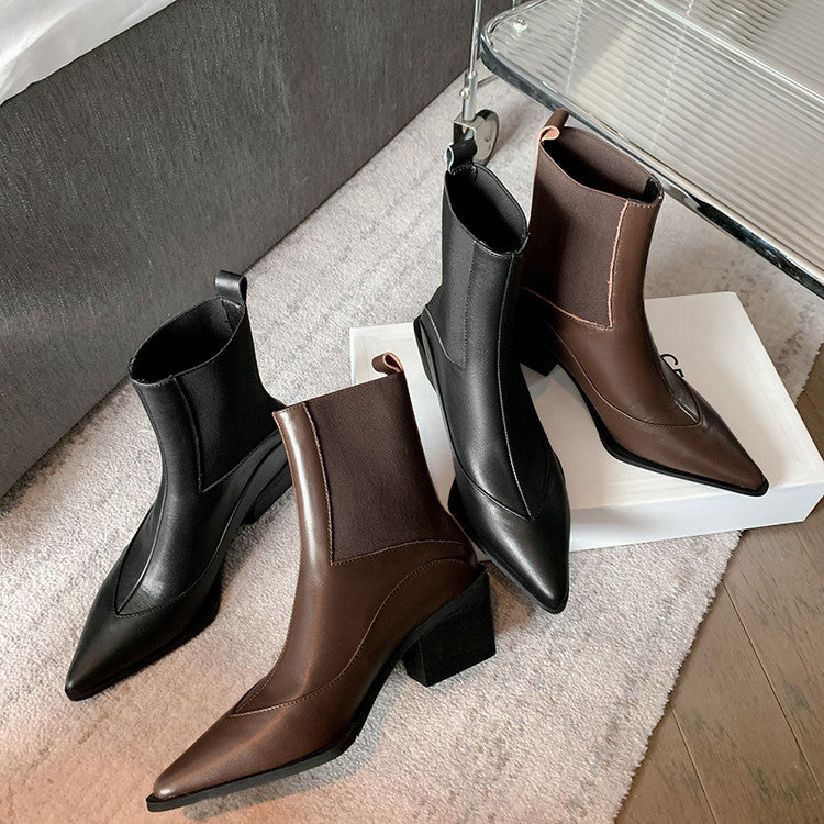 Karin Luna In Stock Spot Goods   Elegant Pointed Toe Chunky Heel Ankle Boots