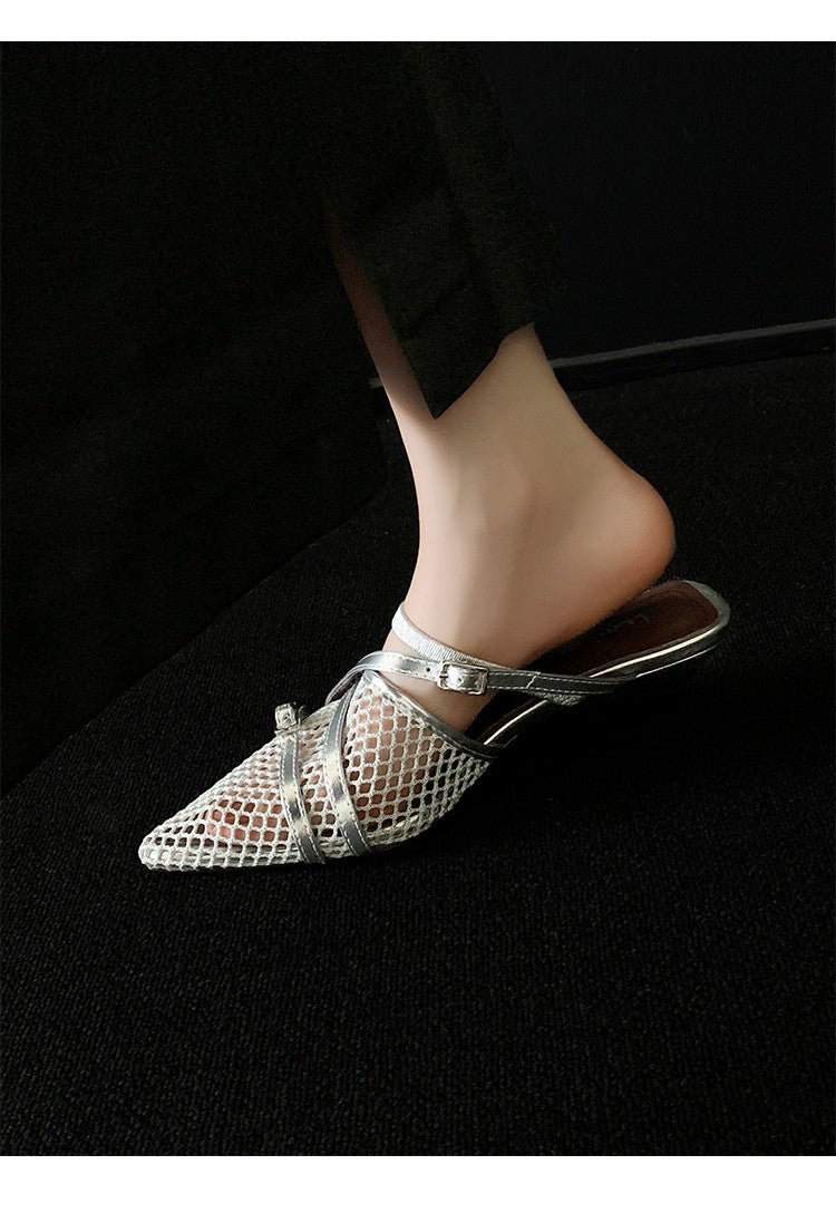 Karin Luna In Stock  Spot Goods  Mesh Series Elegant Closed-Toe Belt Buckle Slippers