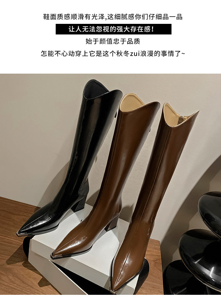 Karin Luna In Stock In-stock Pointed Toe Elegant High Heels v Slimming Effect Long Boots
