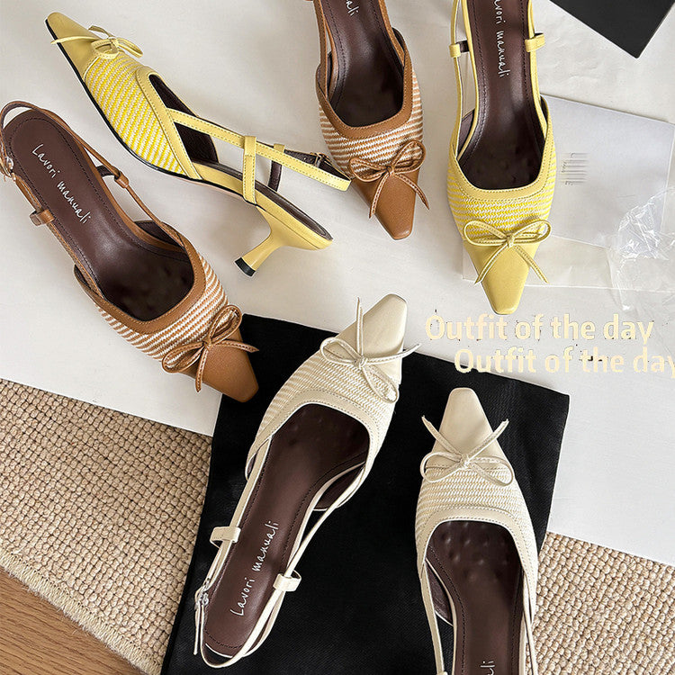 Karin Luna In Stock Spot Goods Braided Style Elegant Thin Heel Pointed Toe Closed-Toe Sandals
