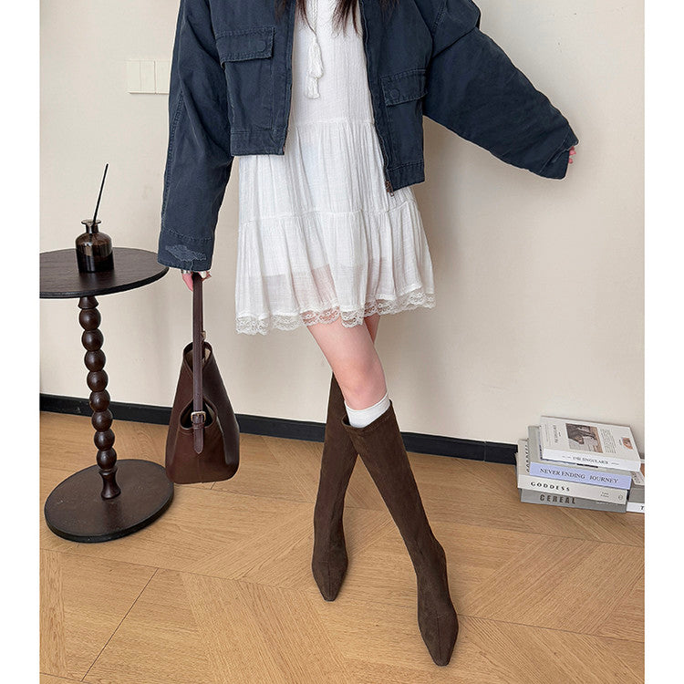 Karin Luna In Stock In Stock  Square Toe Chunky Heel Korean Style Elegant Long Boots