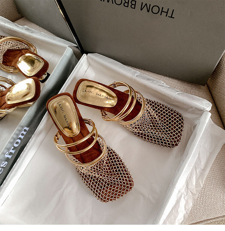 Karin Luna Highlights Fairness~In stock  Closed-Toe Diamond Mesh Unisex Convertible Sandals