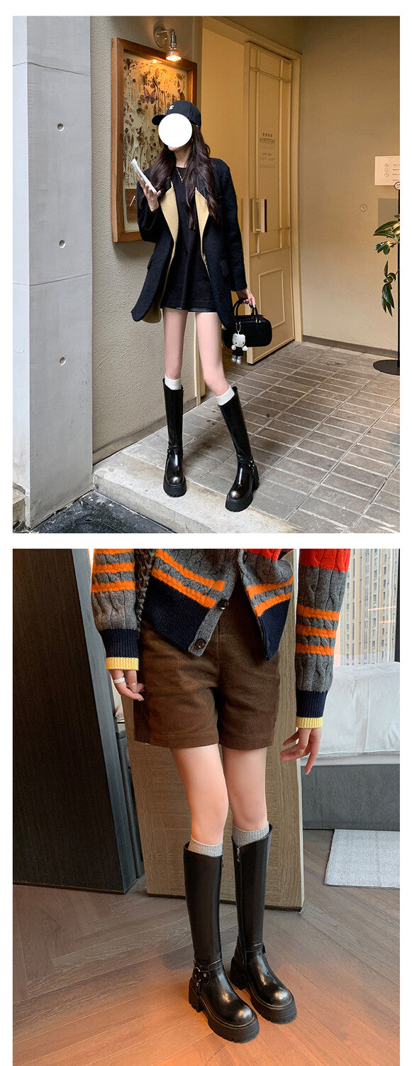 Karin Luna In Stock In Stock Slimming Diagonal Cut Tube Top  Best-selling in stock Retro Metal Buckle Thick-Soled Long Boots