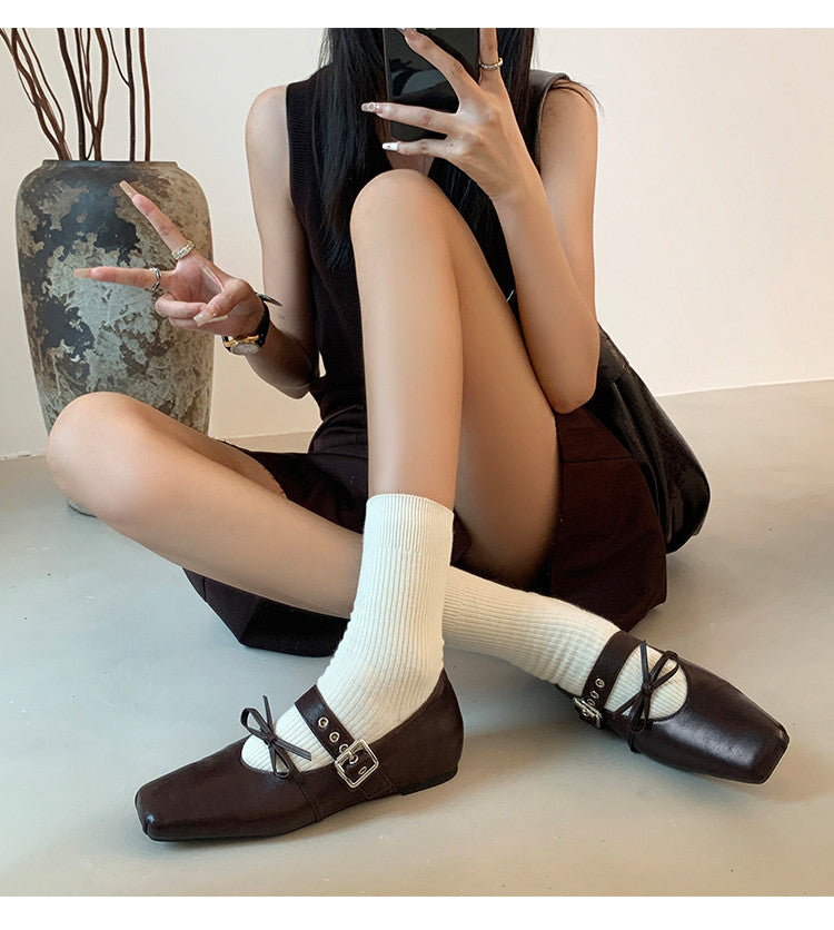 Karin Luna In Stock Spot Goods  Square Toe Internal Height Increase Detachable Bowknot
