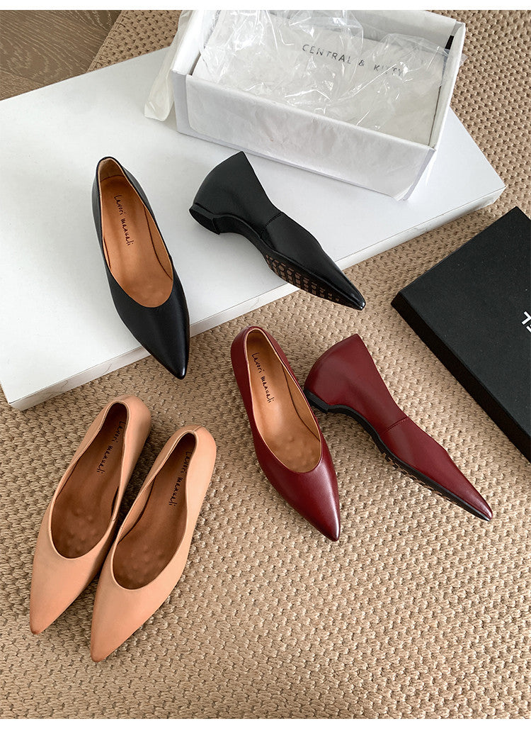 Karin Luna Full Layer Inside and Out~Basic Versatile Retro French Pointed Toe Irregular Heel Single Shoes