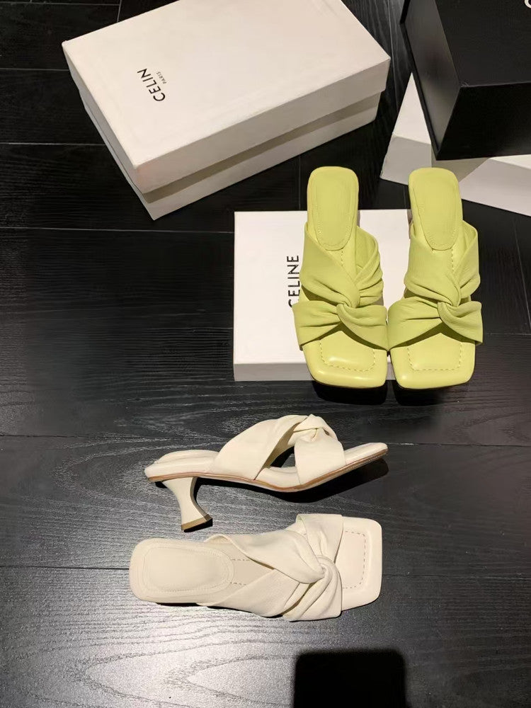 Karin Luna In Stock In Stock  Comfortable Cross Strap  Airy High Heel Square Toe Slippers
