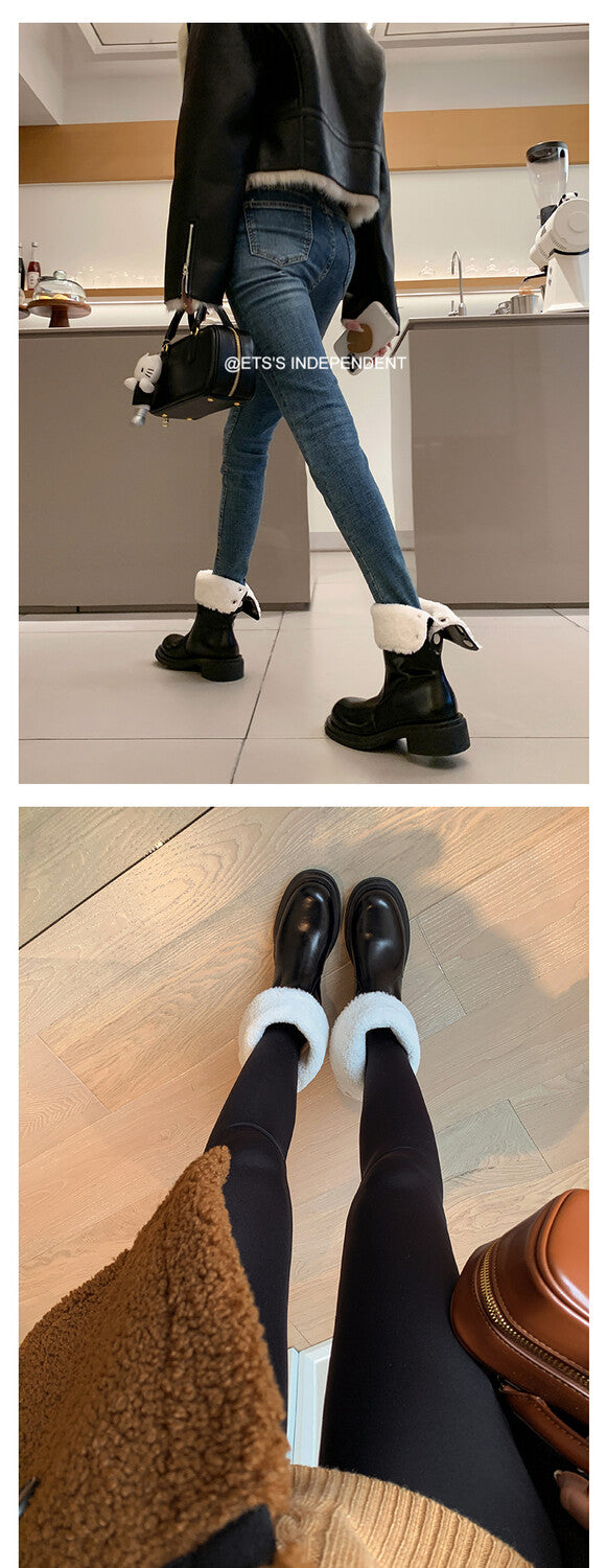 Karin Luna Classic Basic Style   Convertible Foldable Hidden Buckle Snow Fur Shoes Full cowhide Basic Flat Short Boots