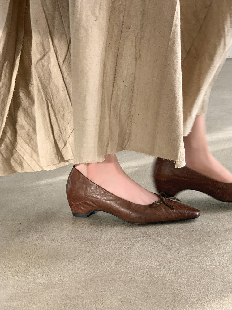 Karin Luna Full Layer Inside and Out~Basic Versatile Small Square Toe Butterfly Knot Irregular Heel Single Shoes