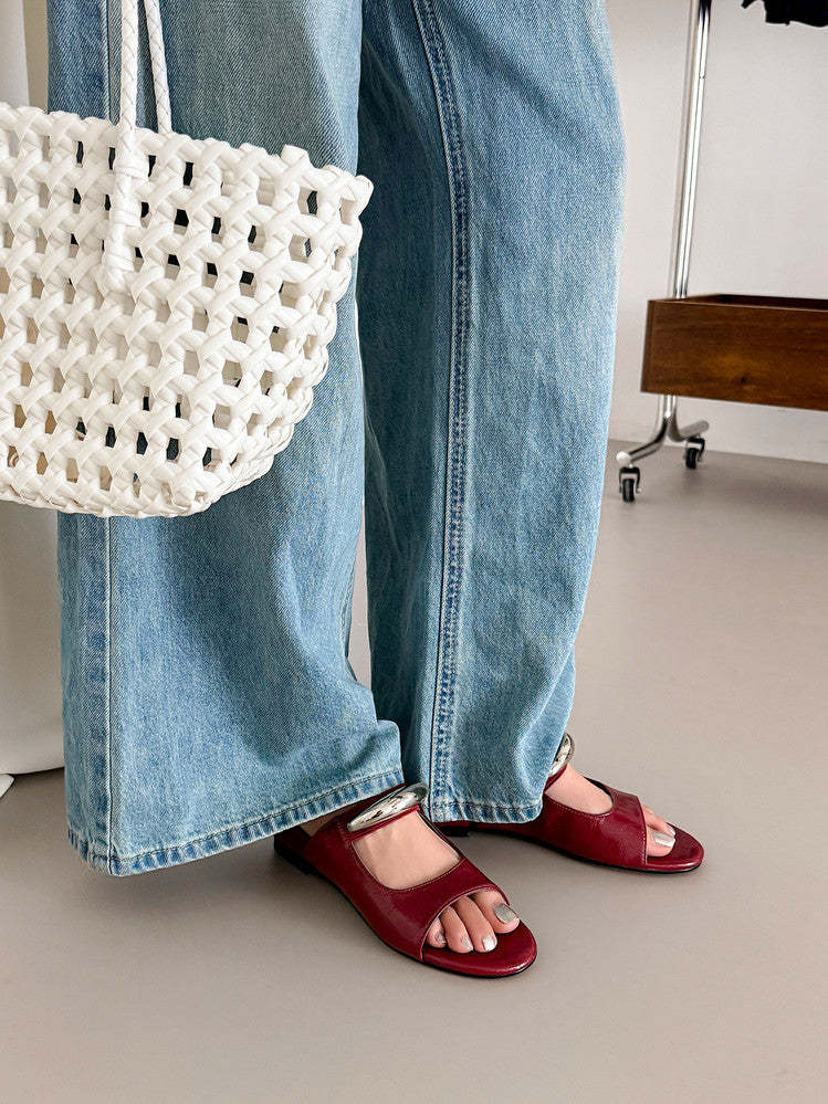 Karin Luna In Stock Spot Goods  Metal Buckle Round Toe Strap Slippers