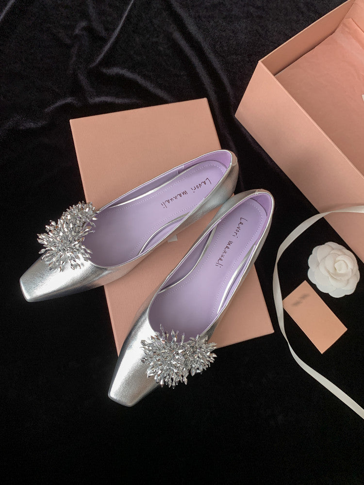 Karin Luna In Stock Spot Goods Exquisite Fireworks Buckle Small Square Toe Chunky Heel Commuter Shoes