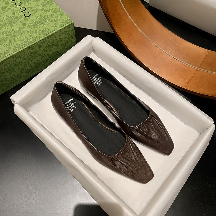 Karin Luna fell in love at first sight~ Spot Goods  Spot Goods Vintage Wrinkled Hollow Soft Sheepskin Elegant Versatile Single Shoes