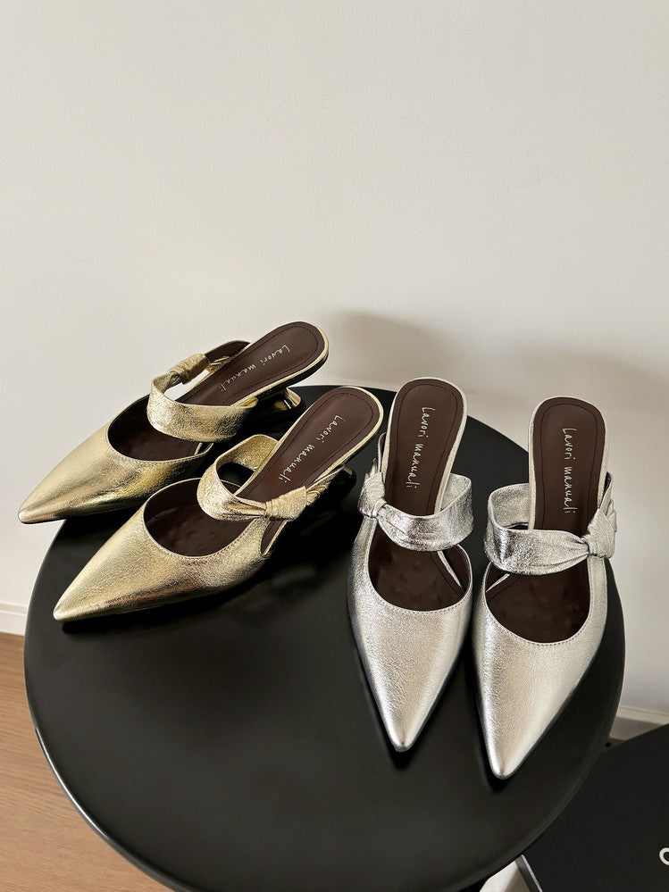 Karin Luna In Stock Spot Goods  Pointed Toe Irregular Heel Elegant Retro Strap Slippers