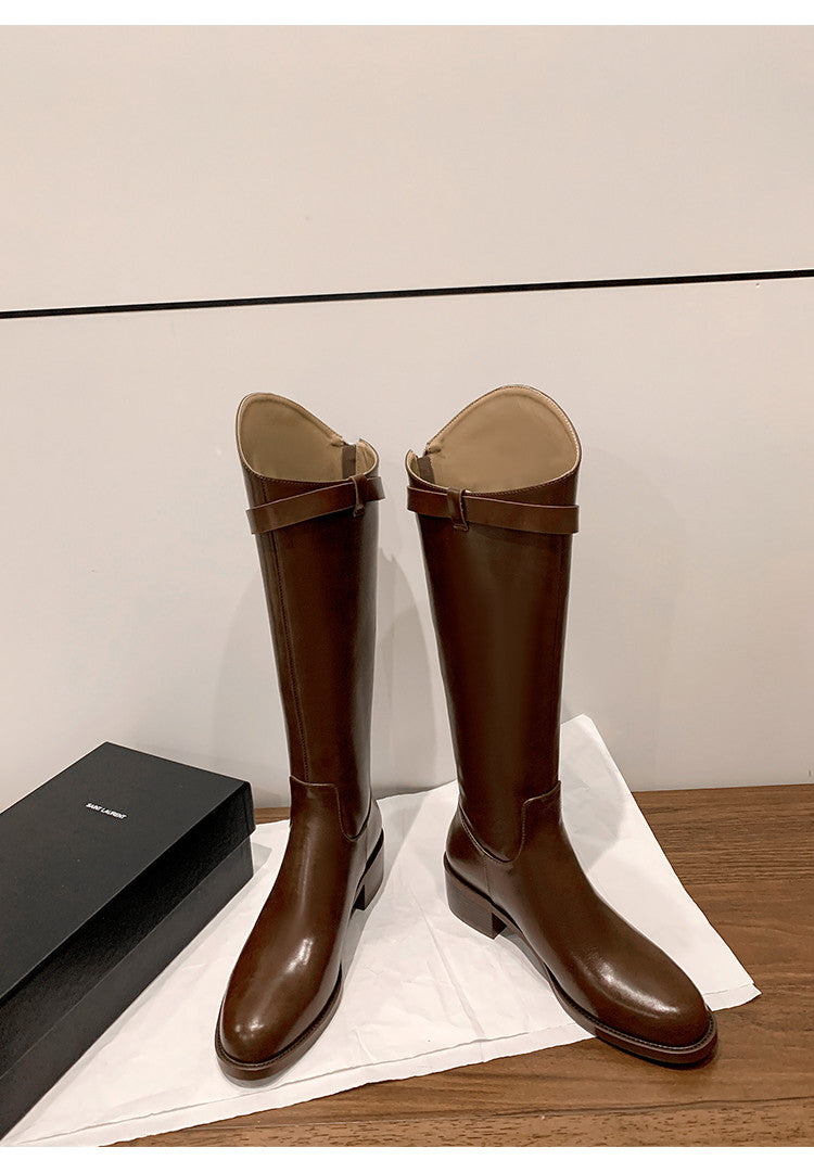Karin Luna In Stock Classic Style Now Round Toe Flat Bottom Casual Slimming Knight Boots