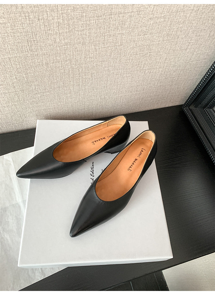 Karin Luna Full Layer Inside and Out~Basic Versatile Retro French Pointed Toe Irregular Heel Single Shoes