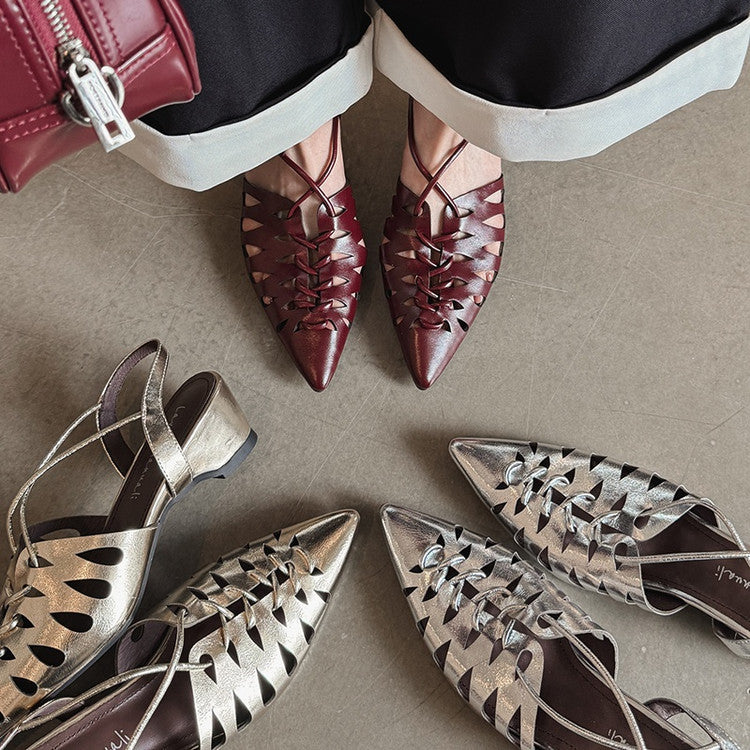 Karin Luna Braided Style ~Cross-woven Pointed Toe Closed-toe Sandals