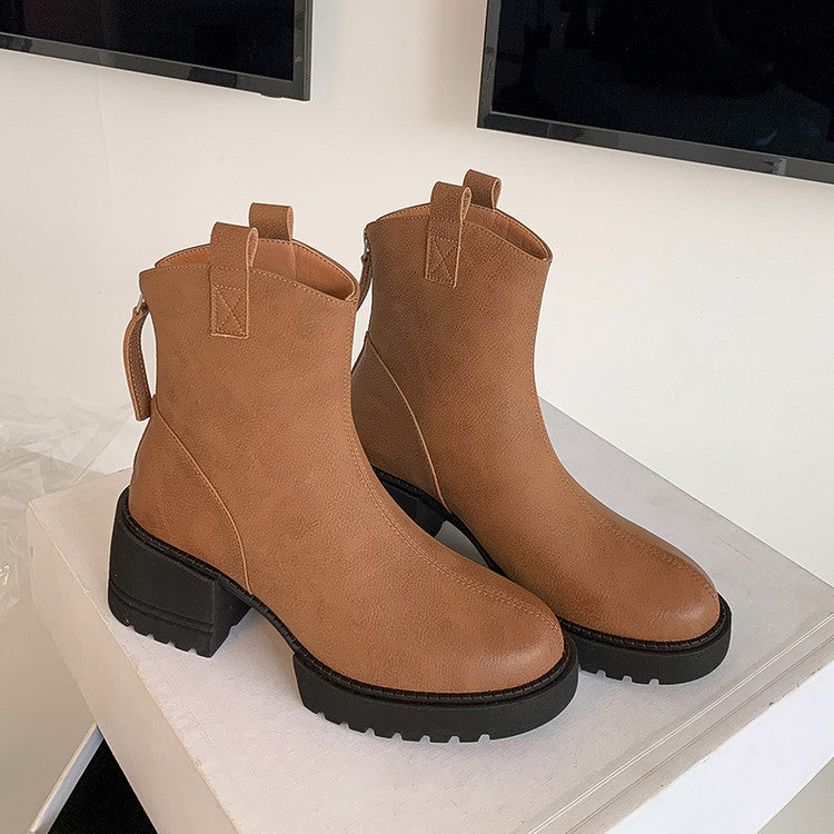Karin Luna In Stock Versatile Round Toe Chunky Heel Ankle Boots