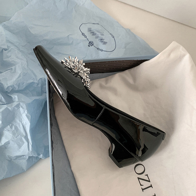 Karin Luna In Stock Spot Goods Exquisite Fireworks Buckle Small Square Toe Chunky Heel Commuter Shoes