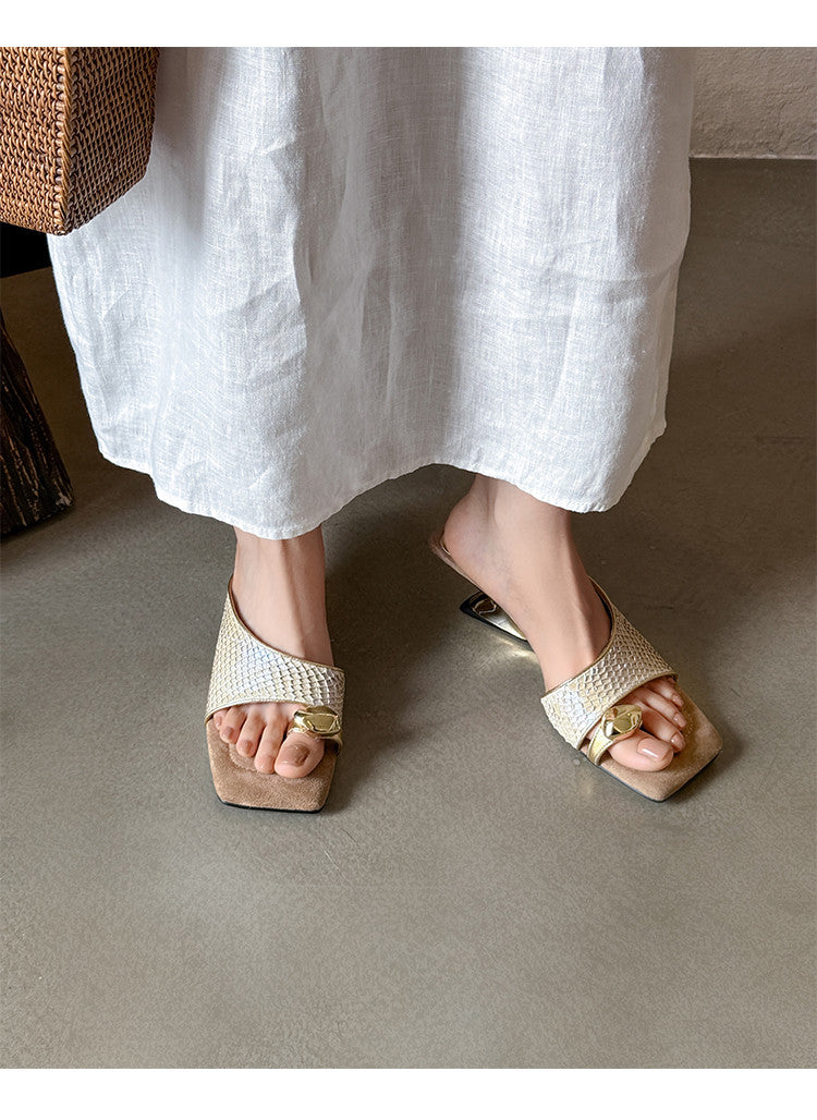 Karin Luna Fish Skin Series~Minimalist Square Toe Popular Irregular Heel Slippers