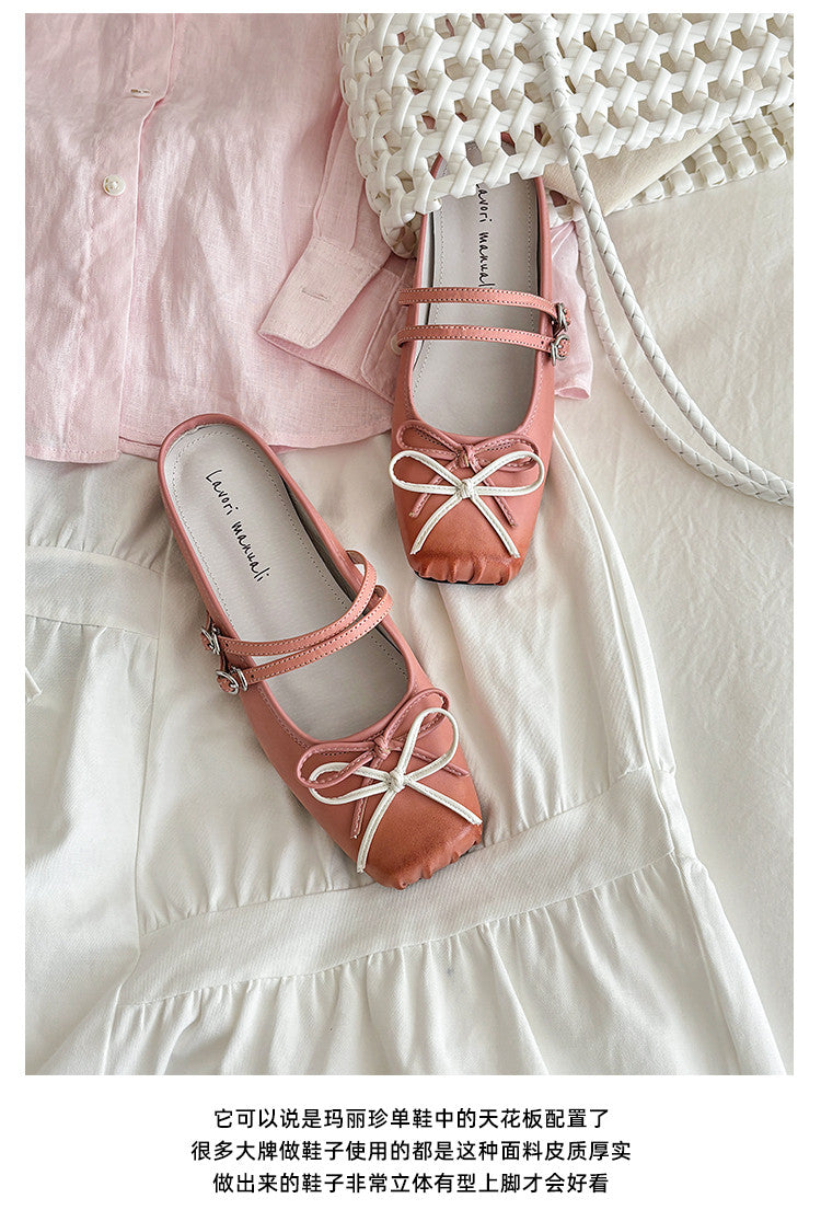 Karin Luna In Stock In Stock   Summer New Sweet Bowknot Color Block Square Toe Height-Increasing Slippers