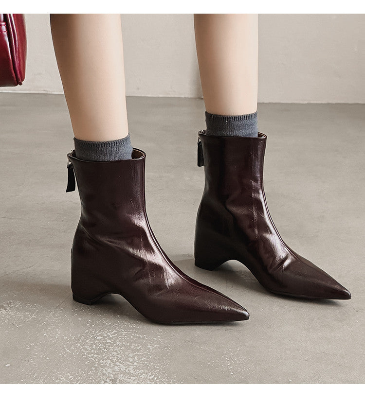Karin Luna Versatile Elegant Style Pointed Toe Hidden Wedge Short Boots