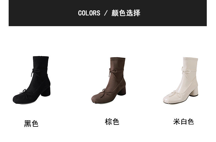 Karin Luna In Stock Spot Goods Hot-Selling Sweet Standard Bow Round-Toe Slim Short Boots