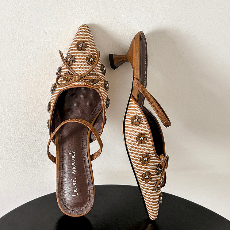 Karin Luna In Stock Spot Goods  Elegant Floral Pointed Toe Rhinestone Slippers
