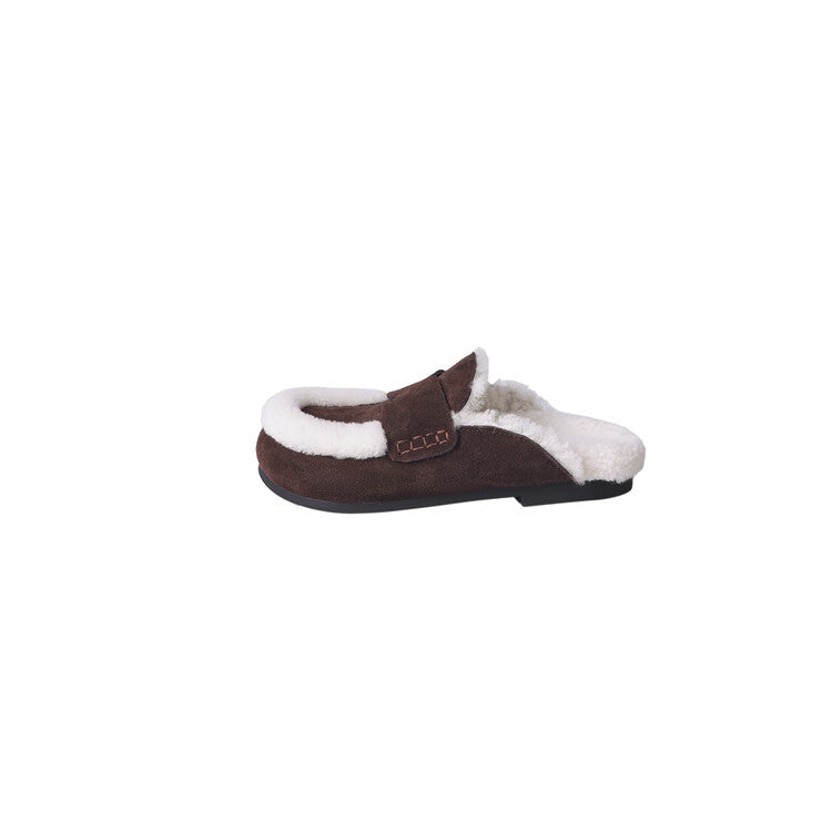 Karin Luna In Stock Look~This is such thick lamb wool Winter Atmosphere！Cowhide Leather Lamb Wool Round Toe Flat Sole Half Support！
