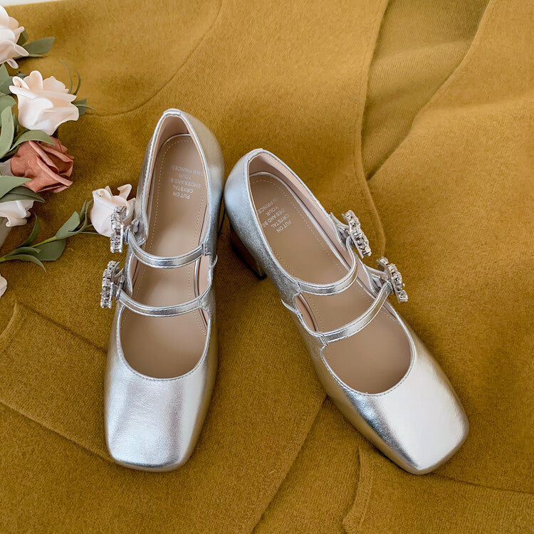 Karin Luna In Stock In stock   The heroine Ao~Square Toe High Heel One Strap Popular Rhinestone Mary Jane Shoes