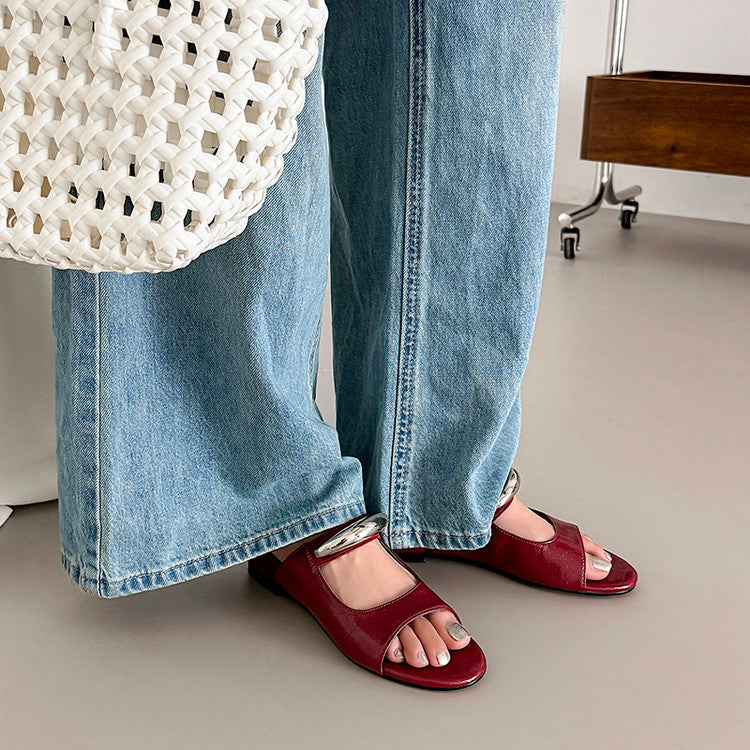 Karin Luna In Stock Spot Goods  Metal Buckle Round Toe Strap Slippers