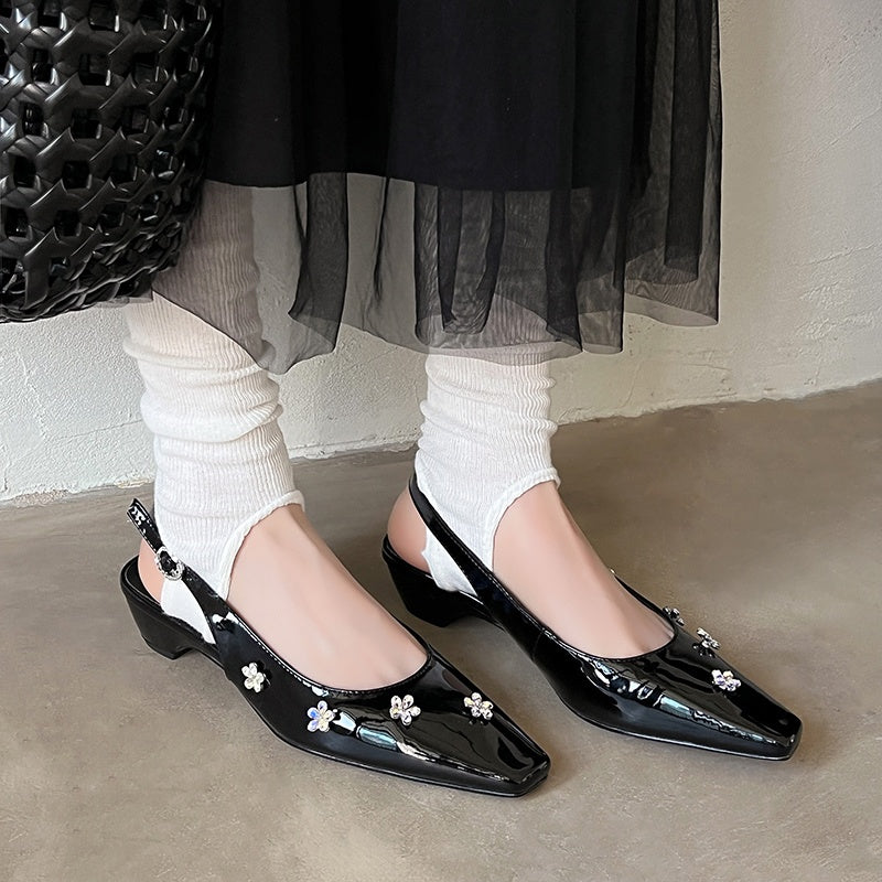 Karin Luna In Stock  Spot Goods  Rhinestone Small Square Toe Closed-Toe Sandals