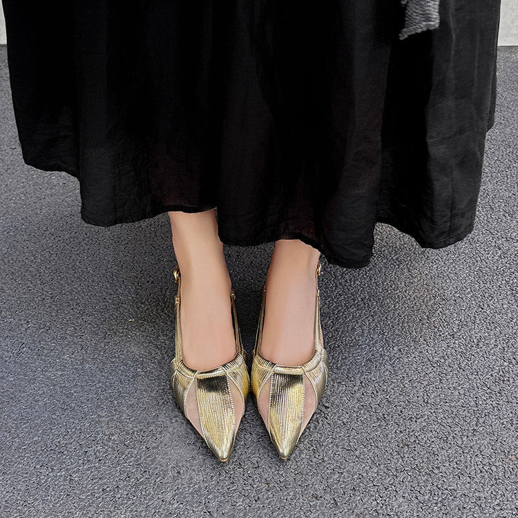 Karin Luna In Stock Spot Goods  Mesh Patchwork Pointed Toe Elegant Closed-Toe Sandals