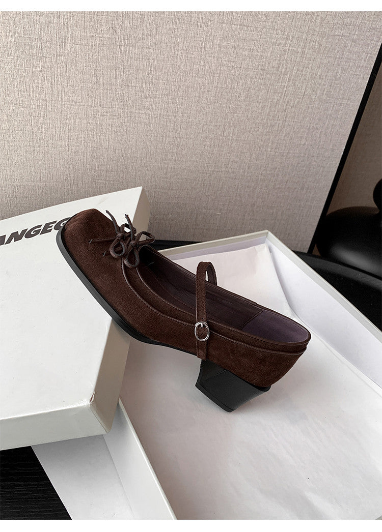 Karin Luna In Stock Spot Goods   One-strap Bowknot Square Toe Chunky Heel Mary Jane Shoes