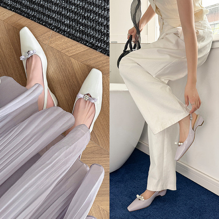 Karin Luna In Stock In Stock Sweet Bowknot Small Square Toe Chunky Heel Closed-toe Elegant Retro Sandals