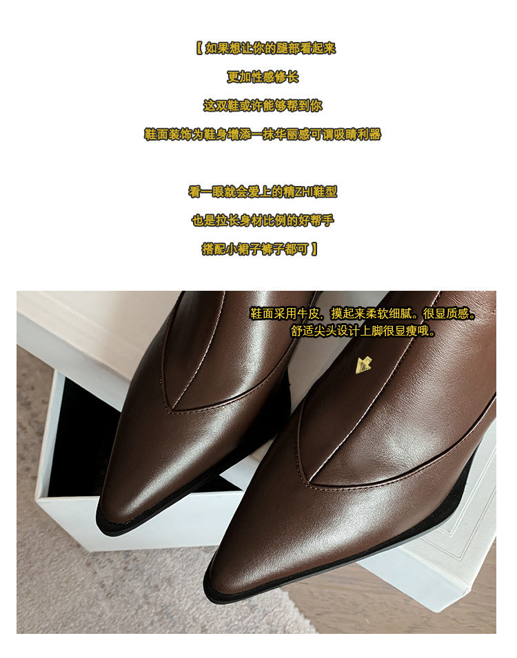 Karin Luna In Stock Spot Goods   Elegant Pointed Toe Chunky Heel Ankle Boots