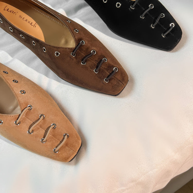 Karin Luna In Stock Spot Goods    Old Money Style Square Toe Suede Flats