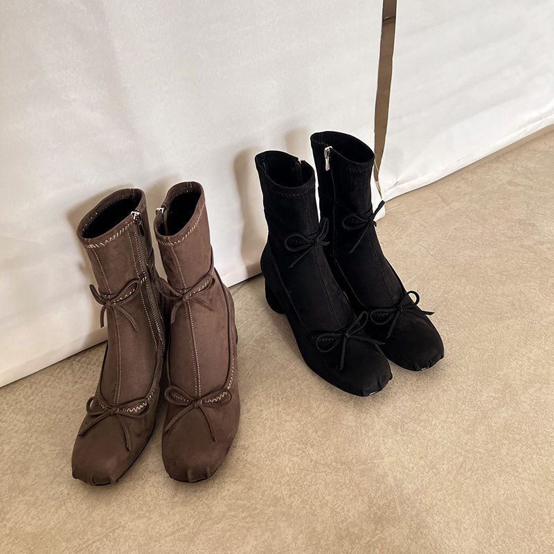 Karin Luna In Stock Spot Goods Hot-Selling Sweet Standard Bow Round-Toe Slim Short Boots