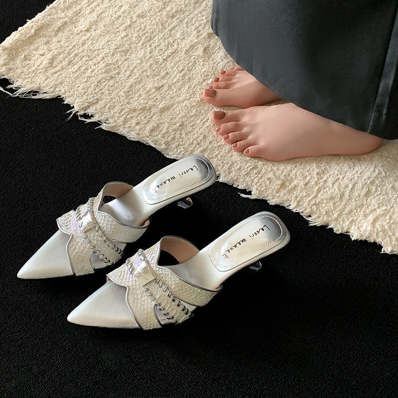 Karin Luna Fish Skin Series~Minimalist Pointed Toe Hot-Selling Unique Heel Slippers