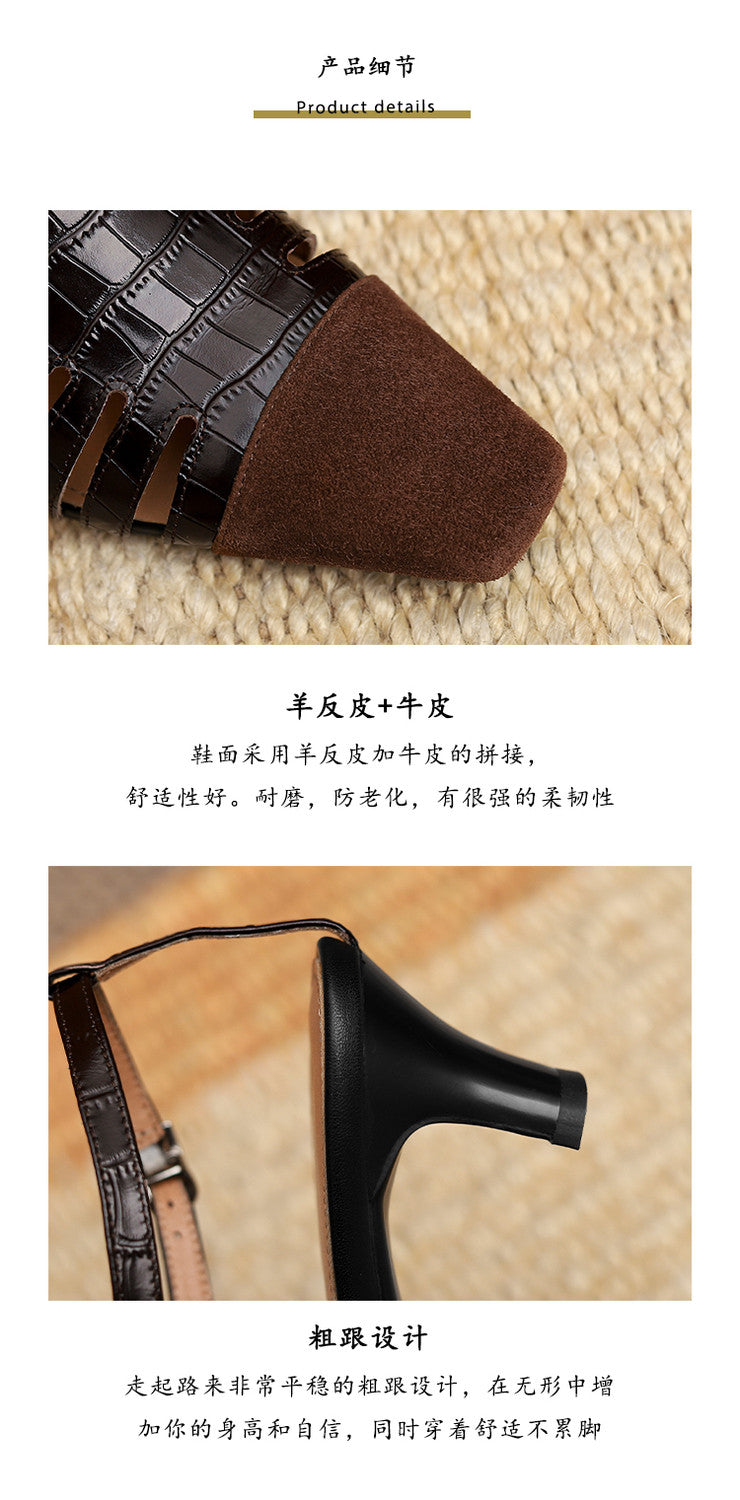 Karin Luna In Stock Spot Goods   French Retro Small Square Toe Closed-Toe Elegant Closed-Toe Sandals