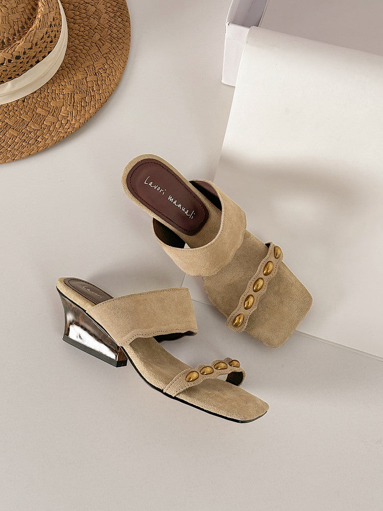 Karin Luna Hot-Selling Element Amber Heel~Spot Goods Spot Goods  Vacation Style One-Strap Amber Irregular Heel Slippers
