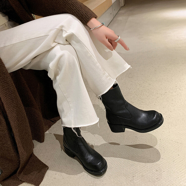Karin Luna In Stock Spot Goods  Full-grain leather inside and out   Minimalist Texture  Round Toe Flat Bottom Basic Short Boots