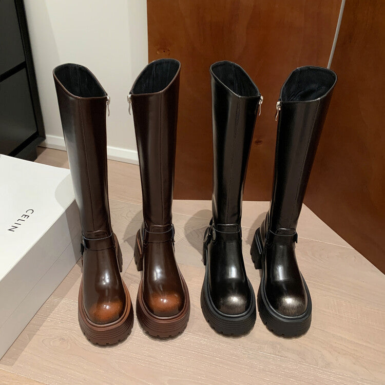 Karin Luna In Stock In Stock Slimming Diagonal Cut Tube Top  Best-selling in stock Retro Metal Buckle Thick-Soled Long Boots