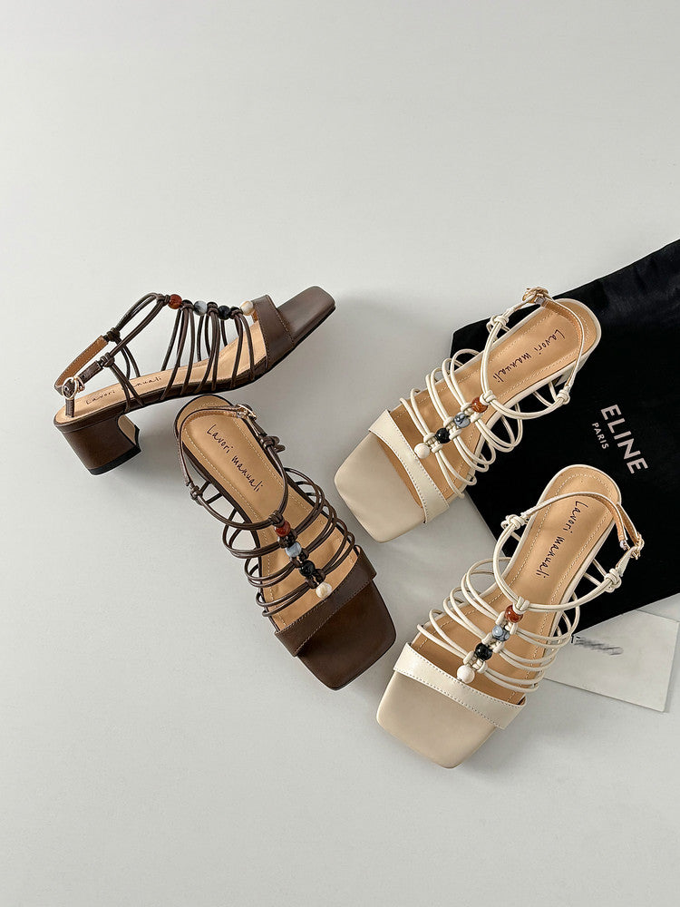 Karin Luna Bohemian Vacation Style~Square Toe Open Toe Sandals